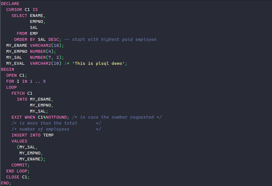 PL/SQL Developer • Dracula Theme