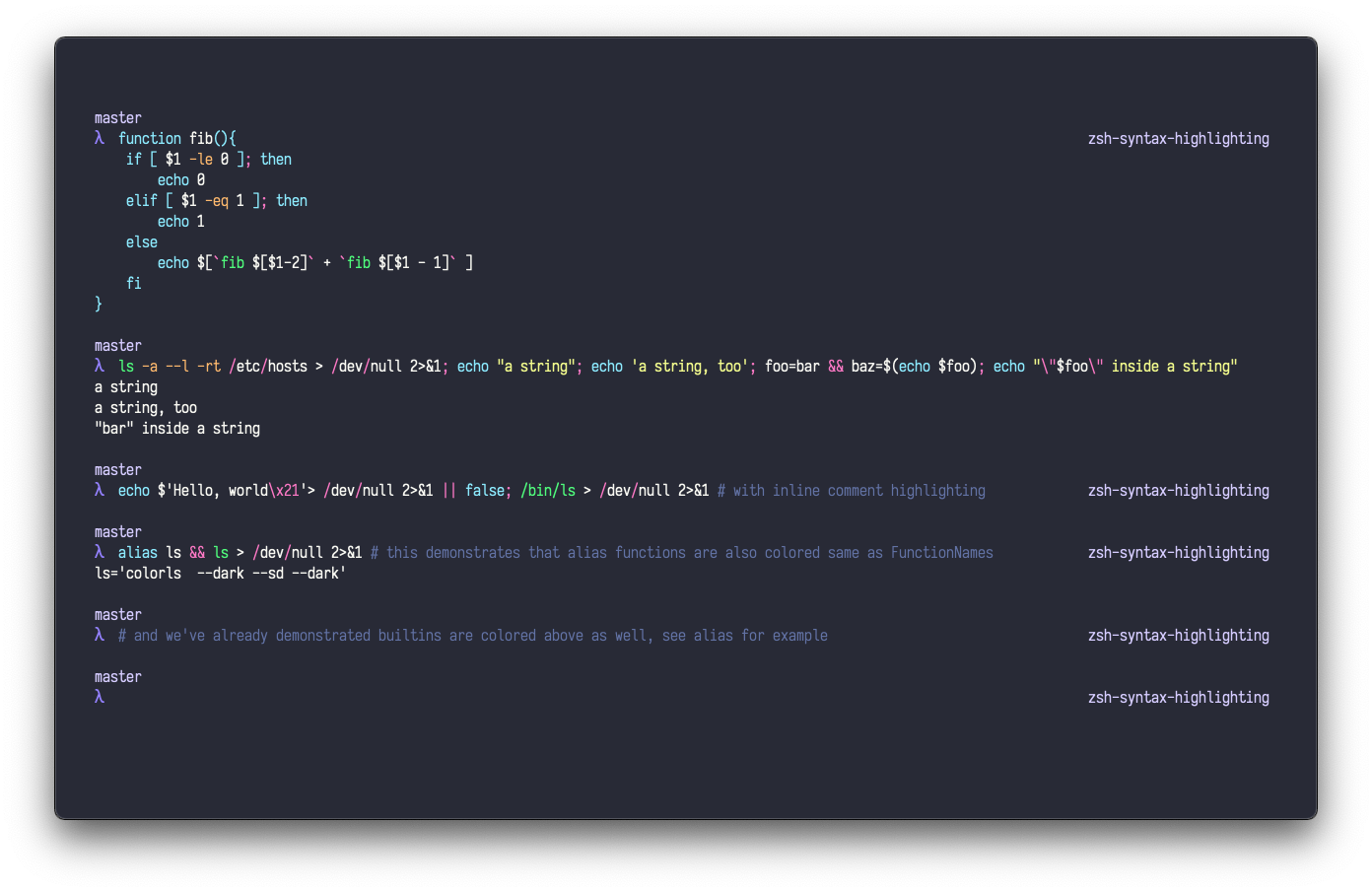 zsh-syntax-highlighting - Theme Preview