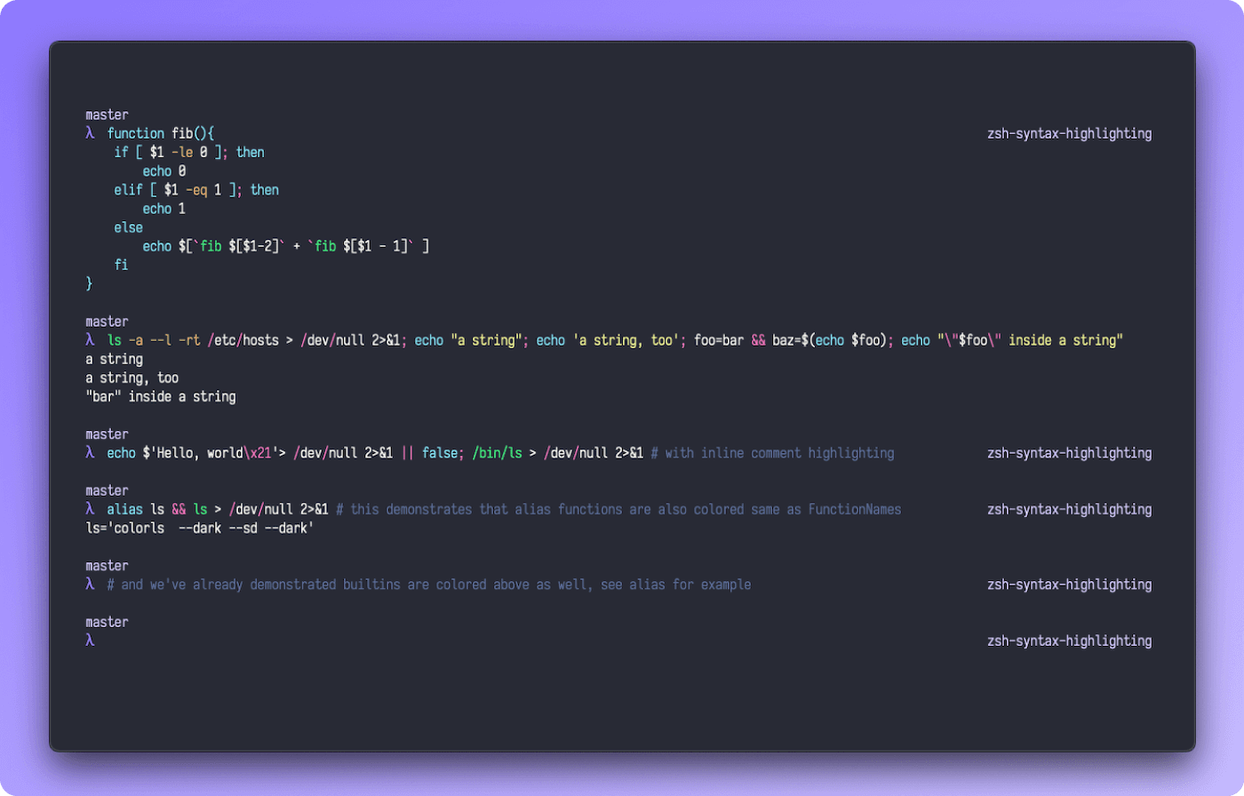 zsh-syntax-highlighting Theme Preview