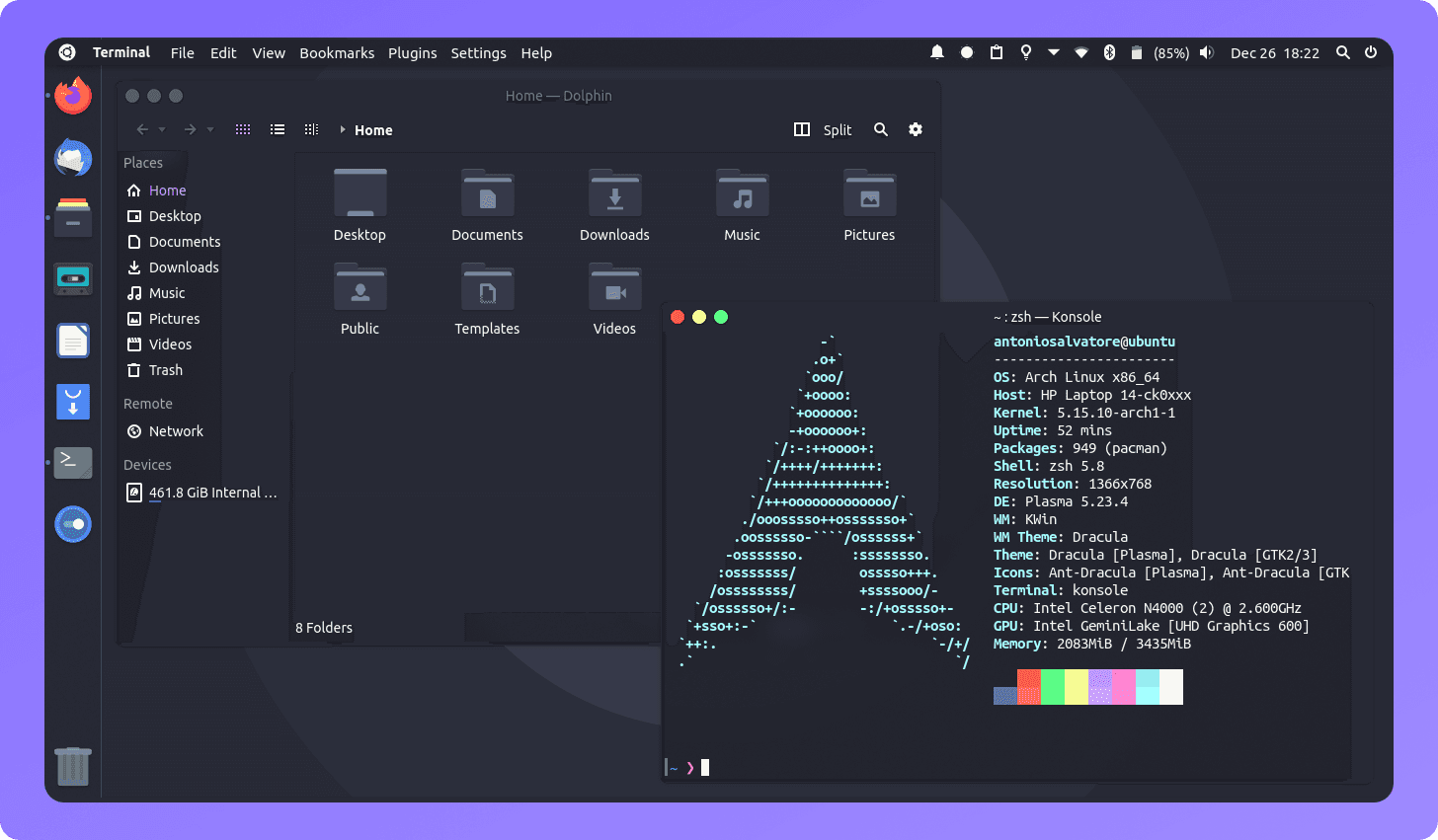 @AntoSalvatore KDE Plasma setup using a modified version of GTK Dracula.