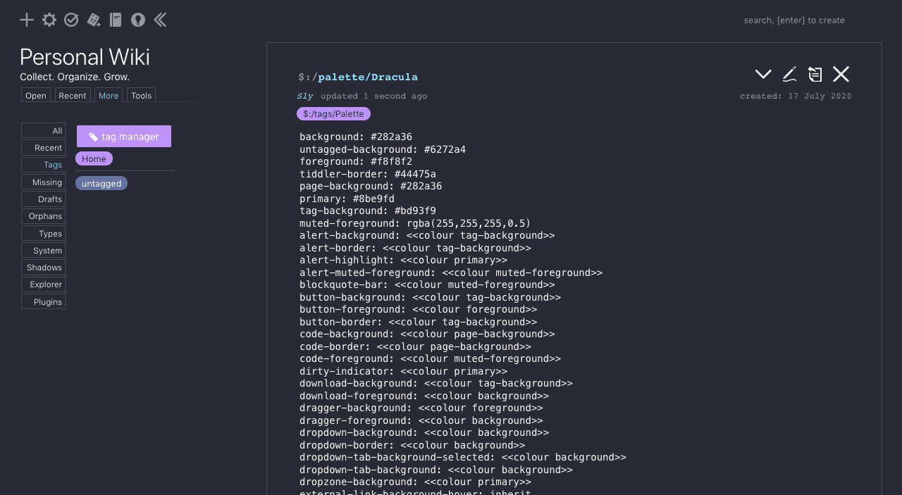 tiddlywiki - Theme Preview