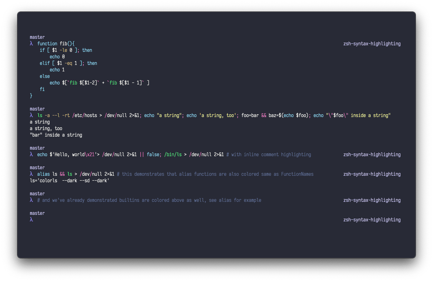 zsh-syntax-highlighting - Theme Preview