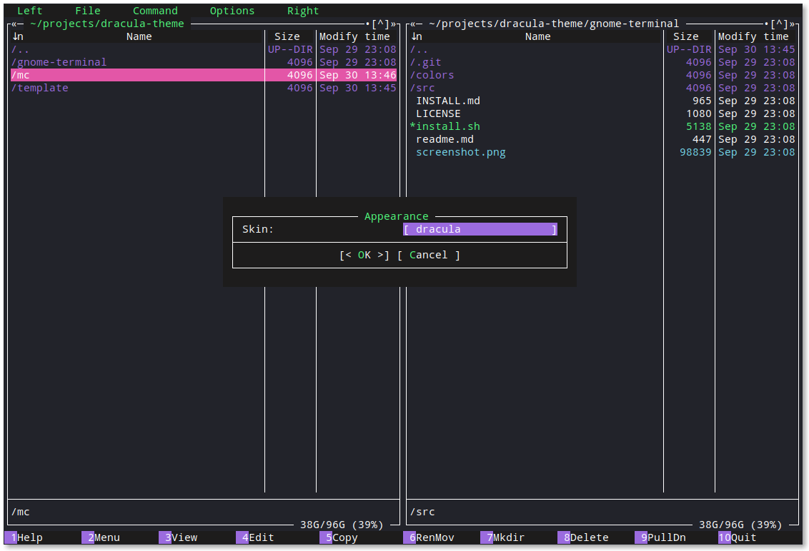Dracula theme for Midnight Commander