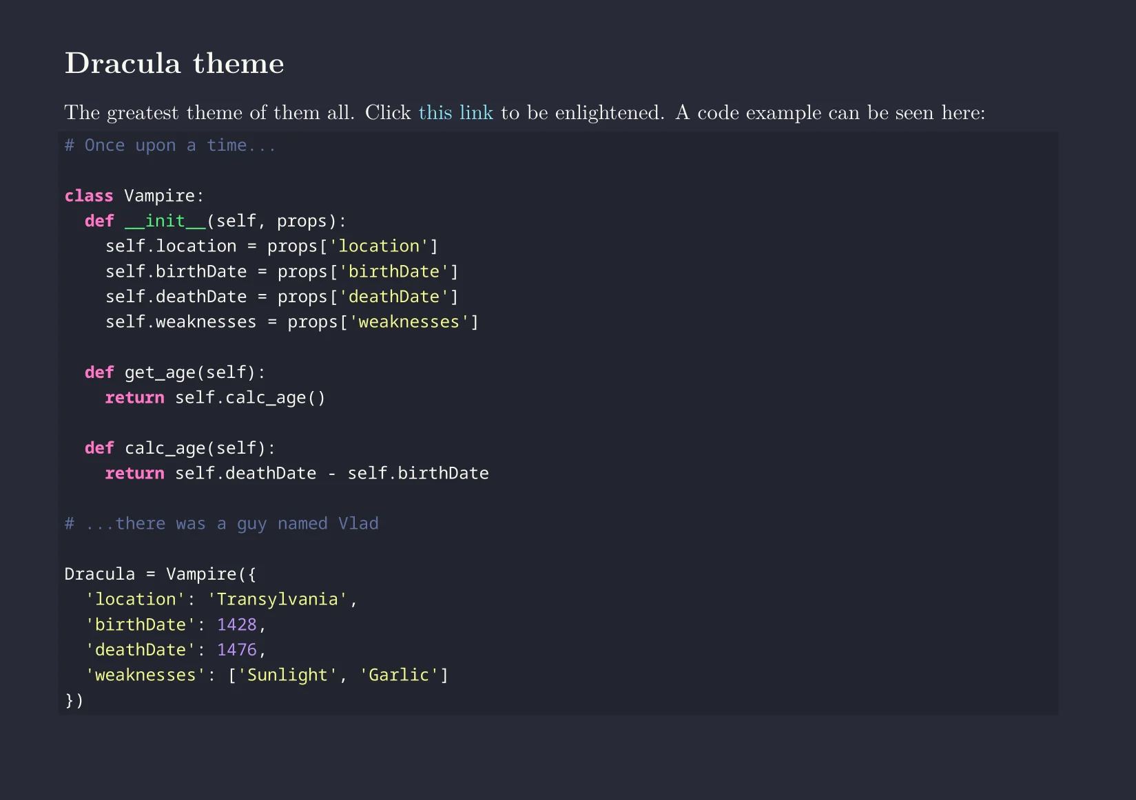 Dracula theme for Pandoc