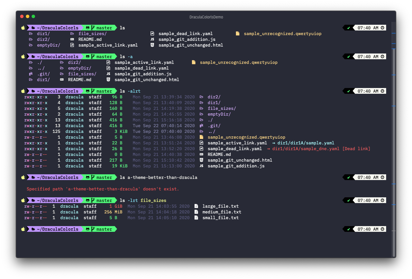 Dracula theme for colorls