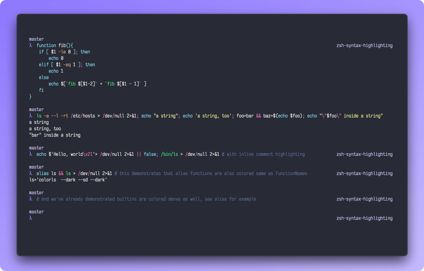 zsh-syntax-highlighting Theme Preview