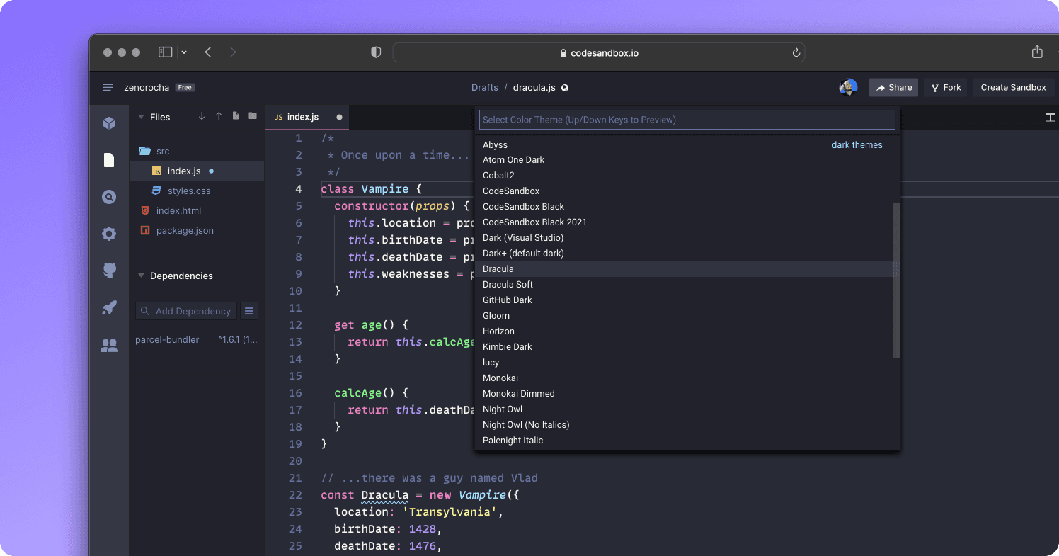 Dracula theme for CodeSandbox