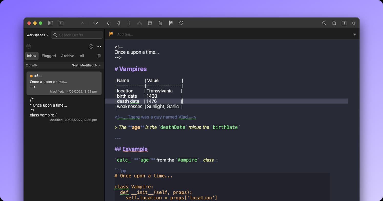 Dracula theme for Drafts