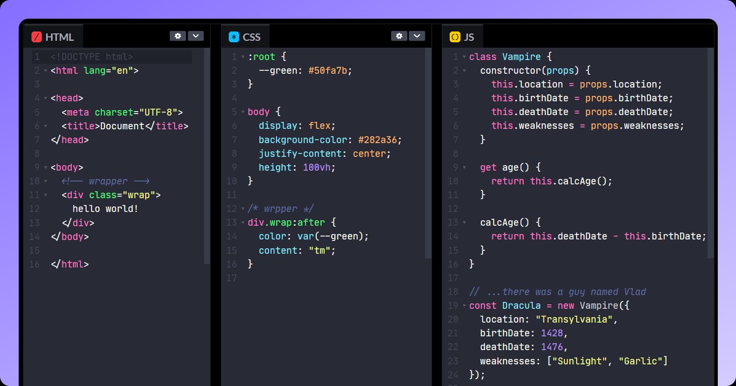 Dracula theme for CodePen