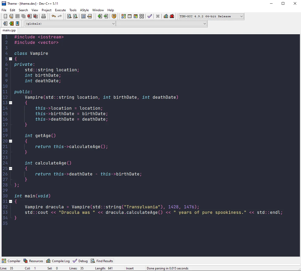 Dracula theme for Dev-C++