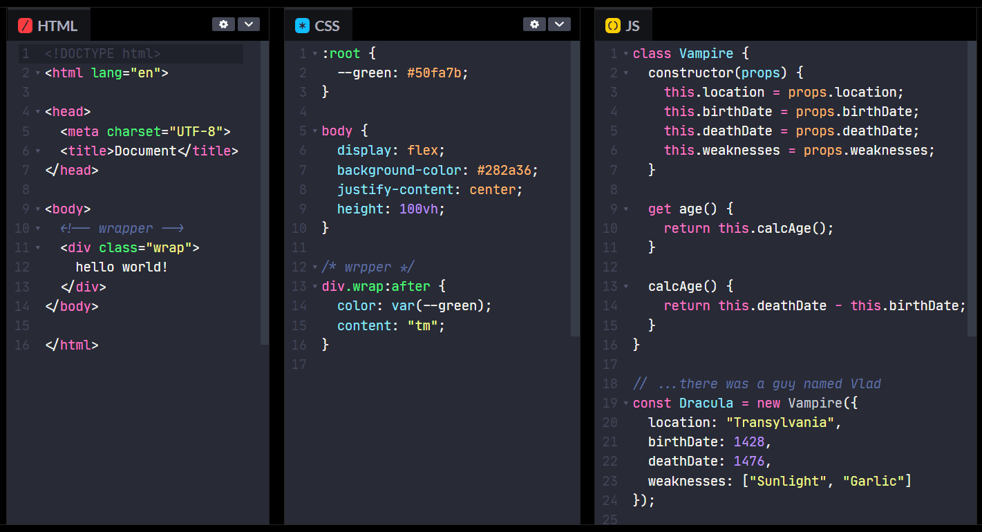codepen - Theme preview