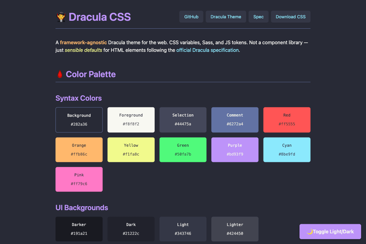 dracula-css - Theme preview