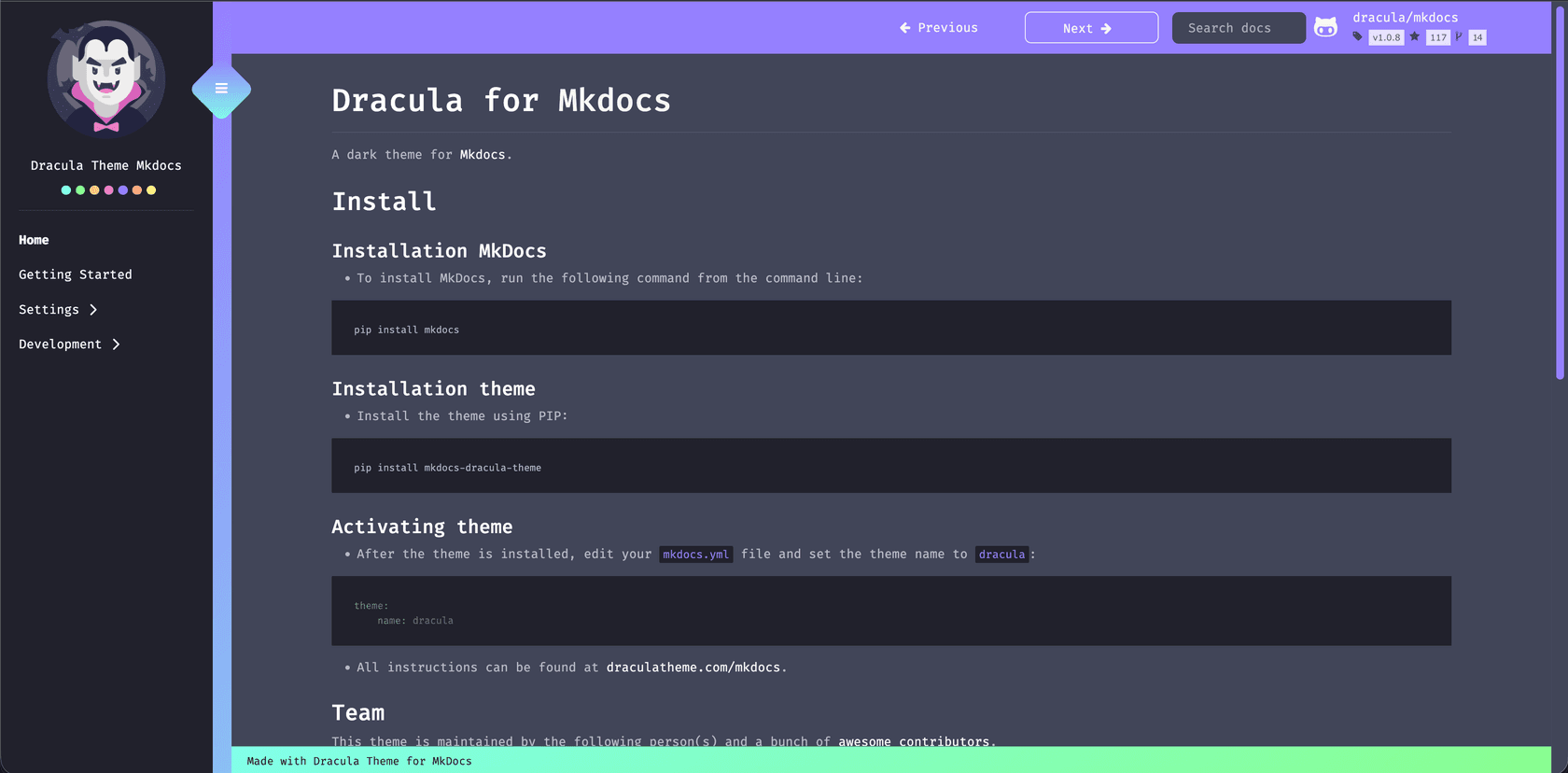 mkdocs - Theme preview