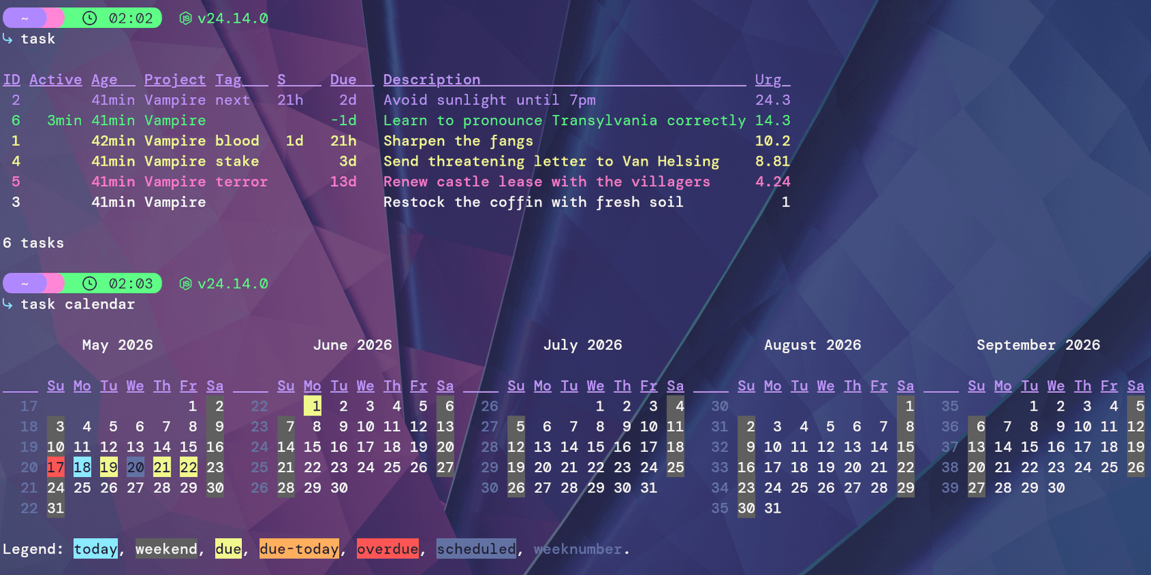 taskwarrior - Theme preview