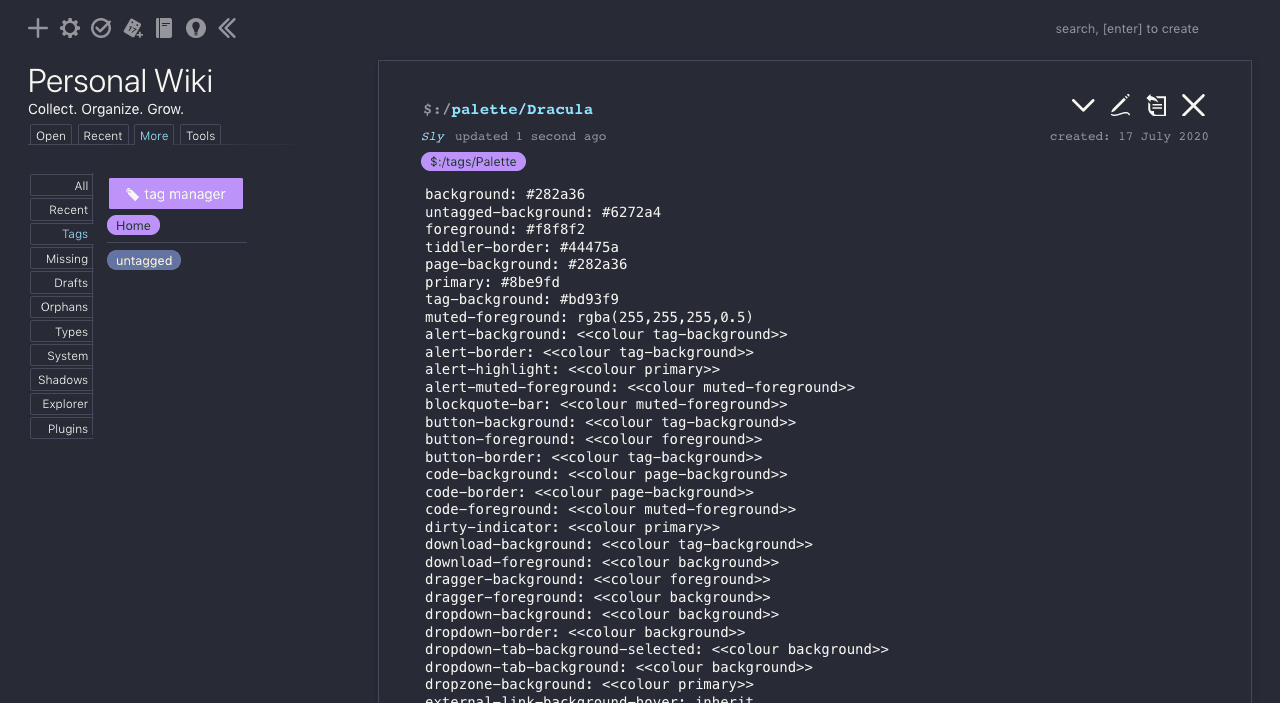 tiddlywiki - Theme preview