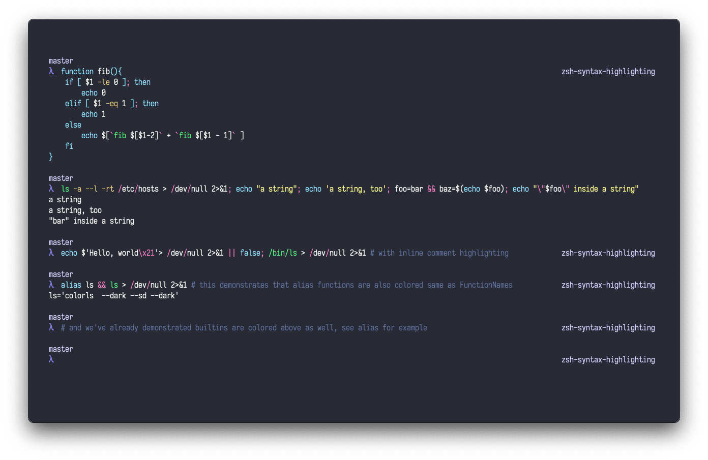 zsh-syntax-highlighting - Theme preview