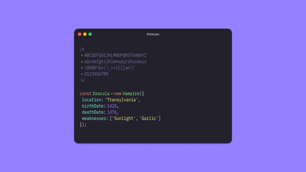 Datatype monospace coding font specimen