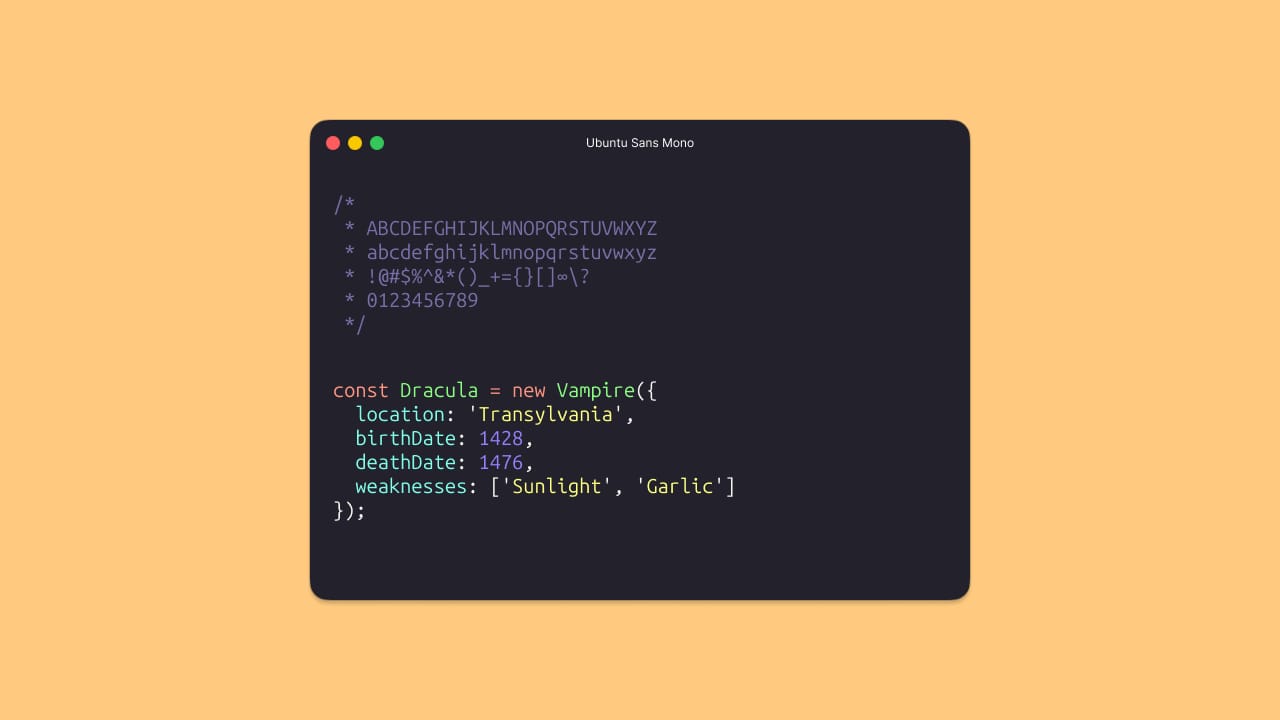 Ubuntu Sans Mono monospace coding font specimen