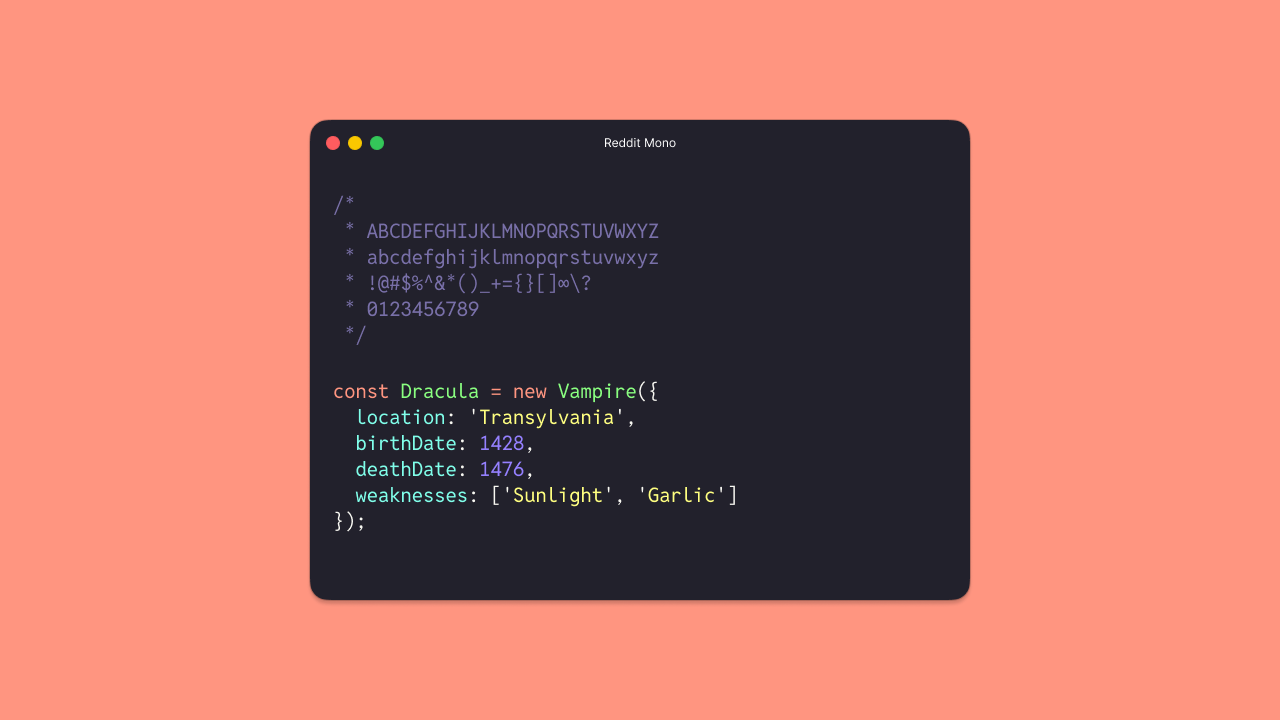 Reddit Mono monospace coding font specimen
