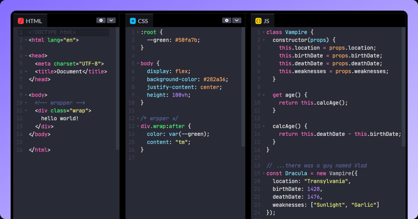 Dracula theme for CodePen