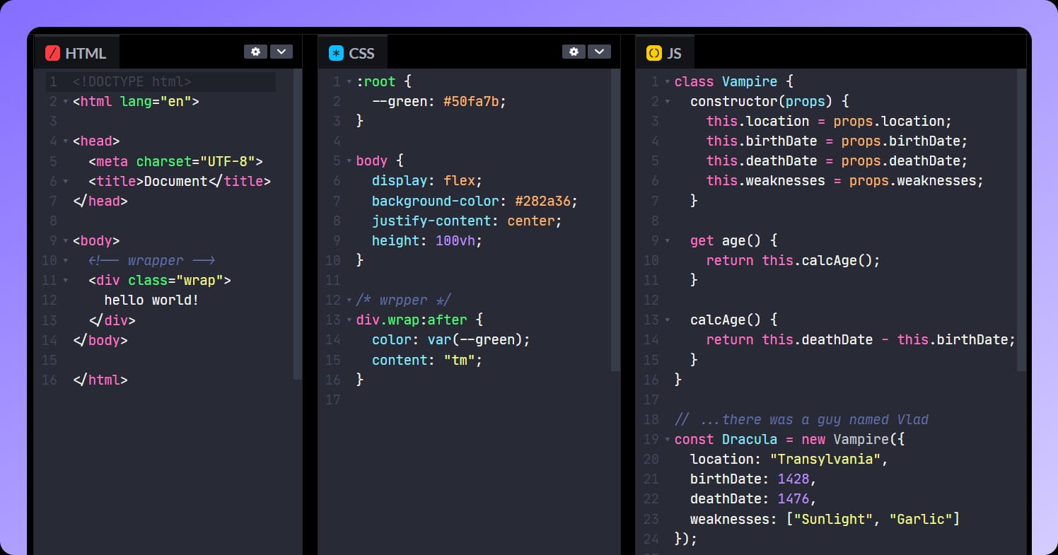 Dracula theme for CodePen