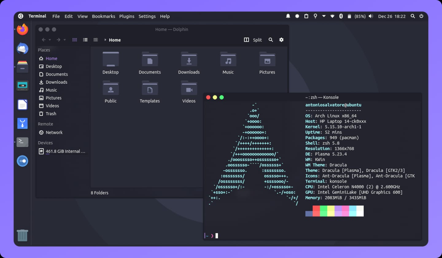 @AntoSalvatore KDE Plasma setup using a modified version of GTK Dracula.