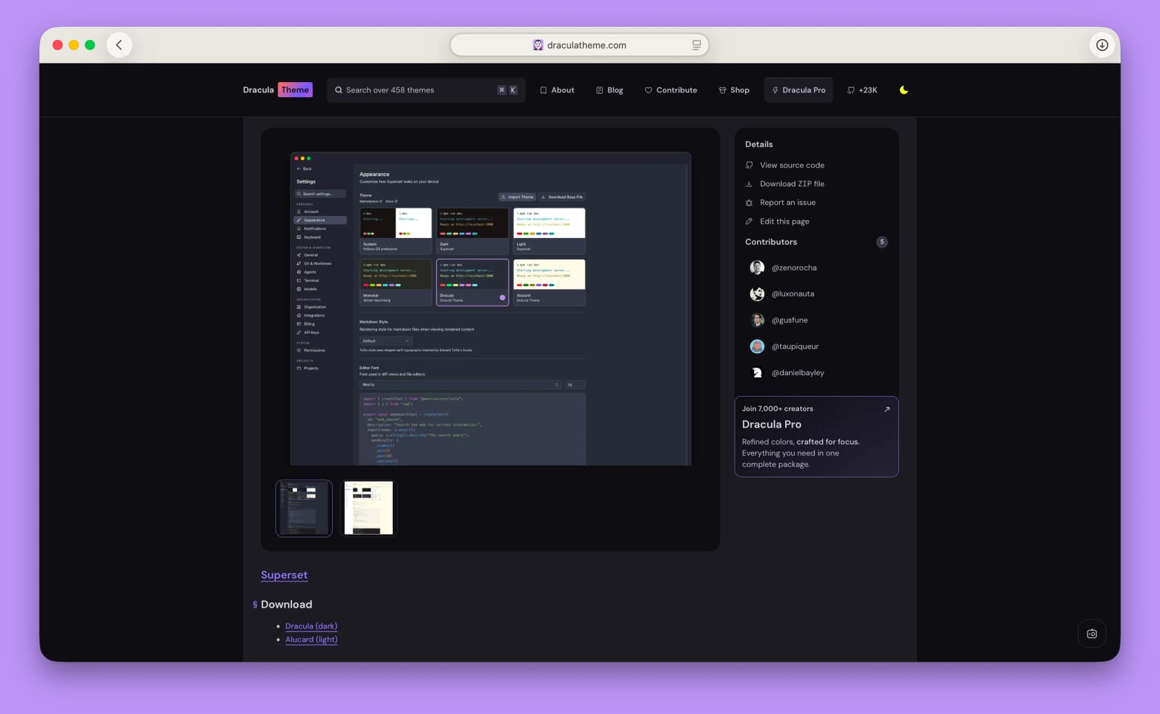 Interactive gallery on the Superset theme page