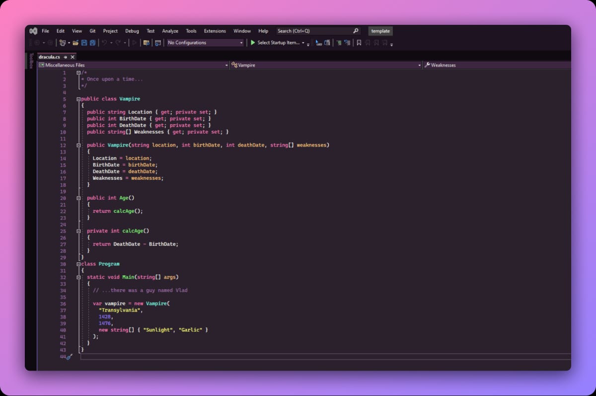 Dracula Pro for Visual Studio