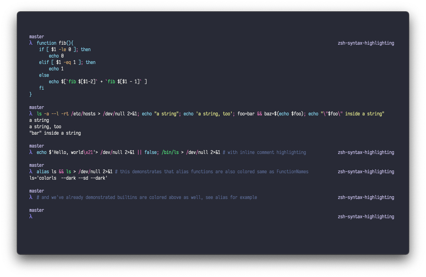 zsh-syntax-highlighting - screenshot 1