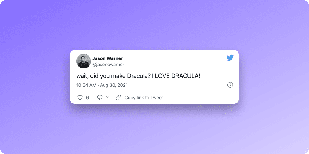 Jason Warner tweet: 'wait, did you make Dracula? I LOVE DRACULA!'