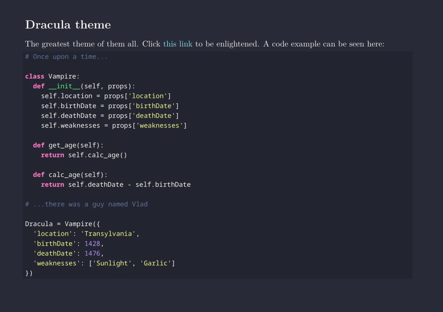 Dracula theme for Pandoc