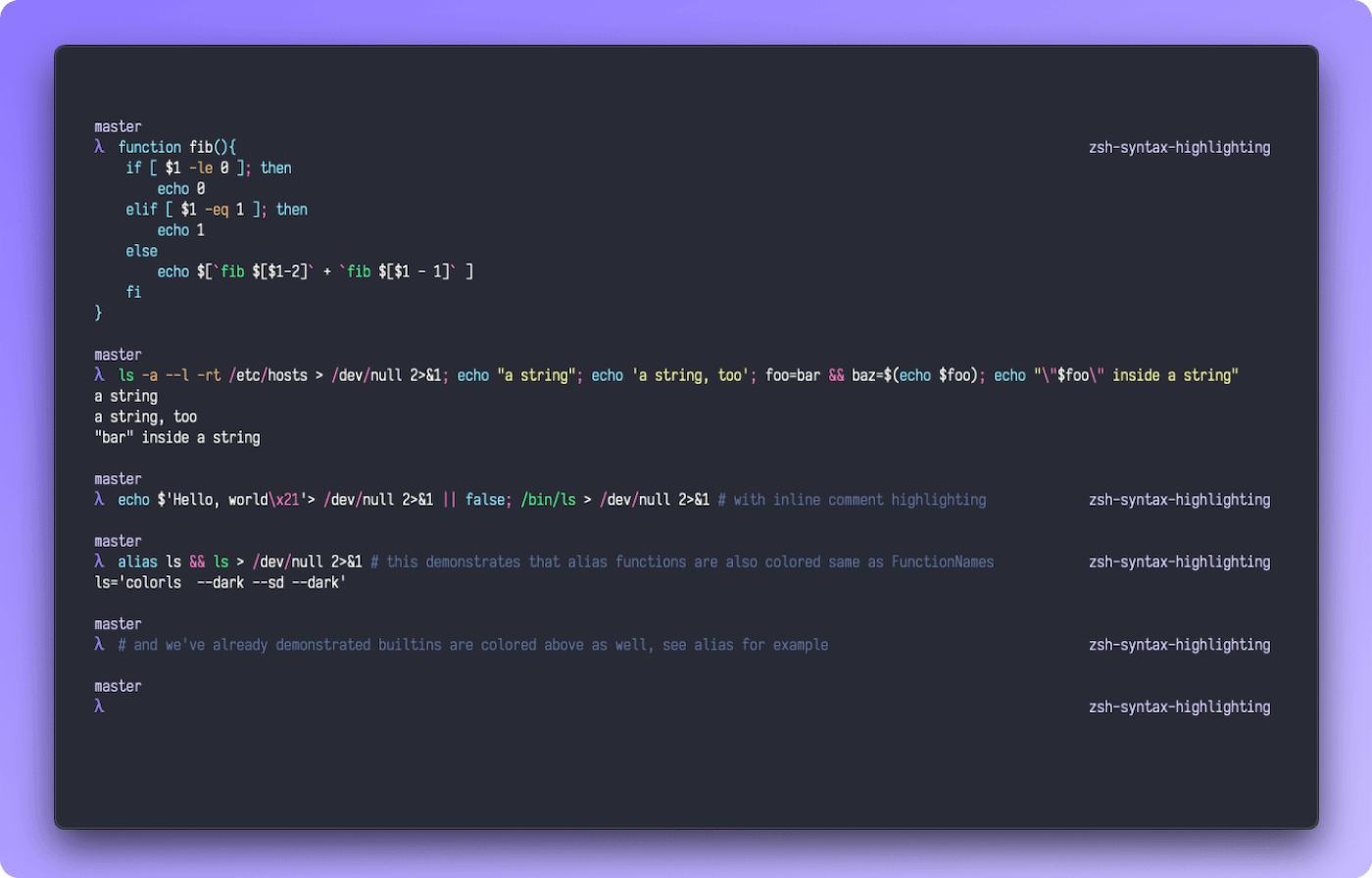 zsh-syntax-highlighting Theme Preview