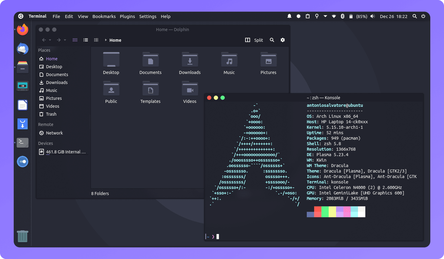 @AntoSalvatore KDE Plasma setup using a modified version of GTK Dracula.