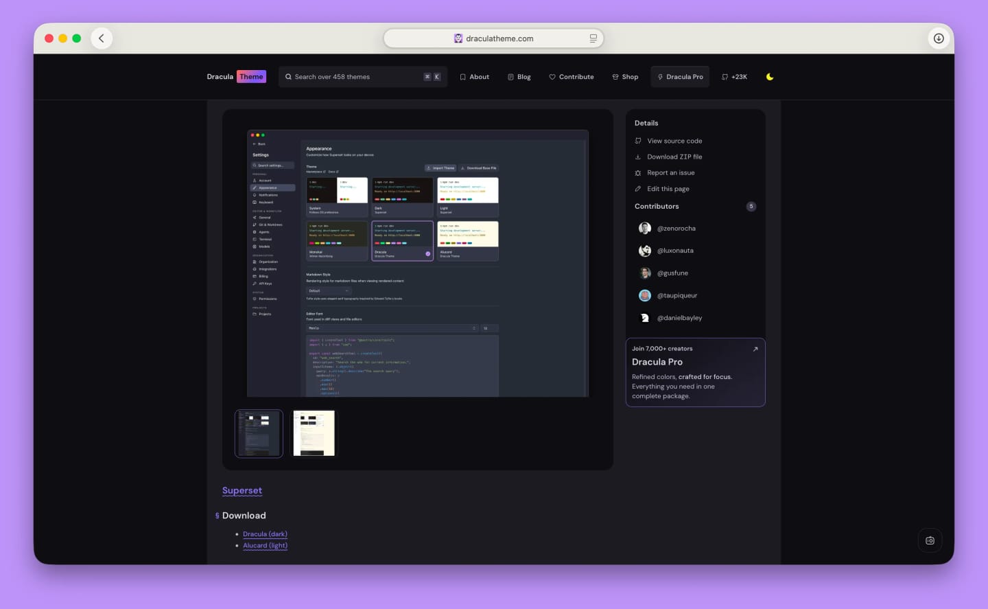 Interactive gallery on the Superset theme page