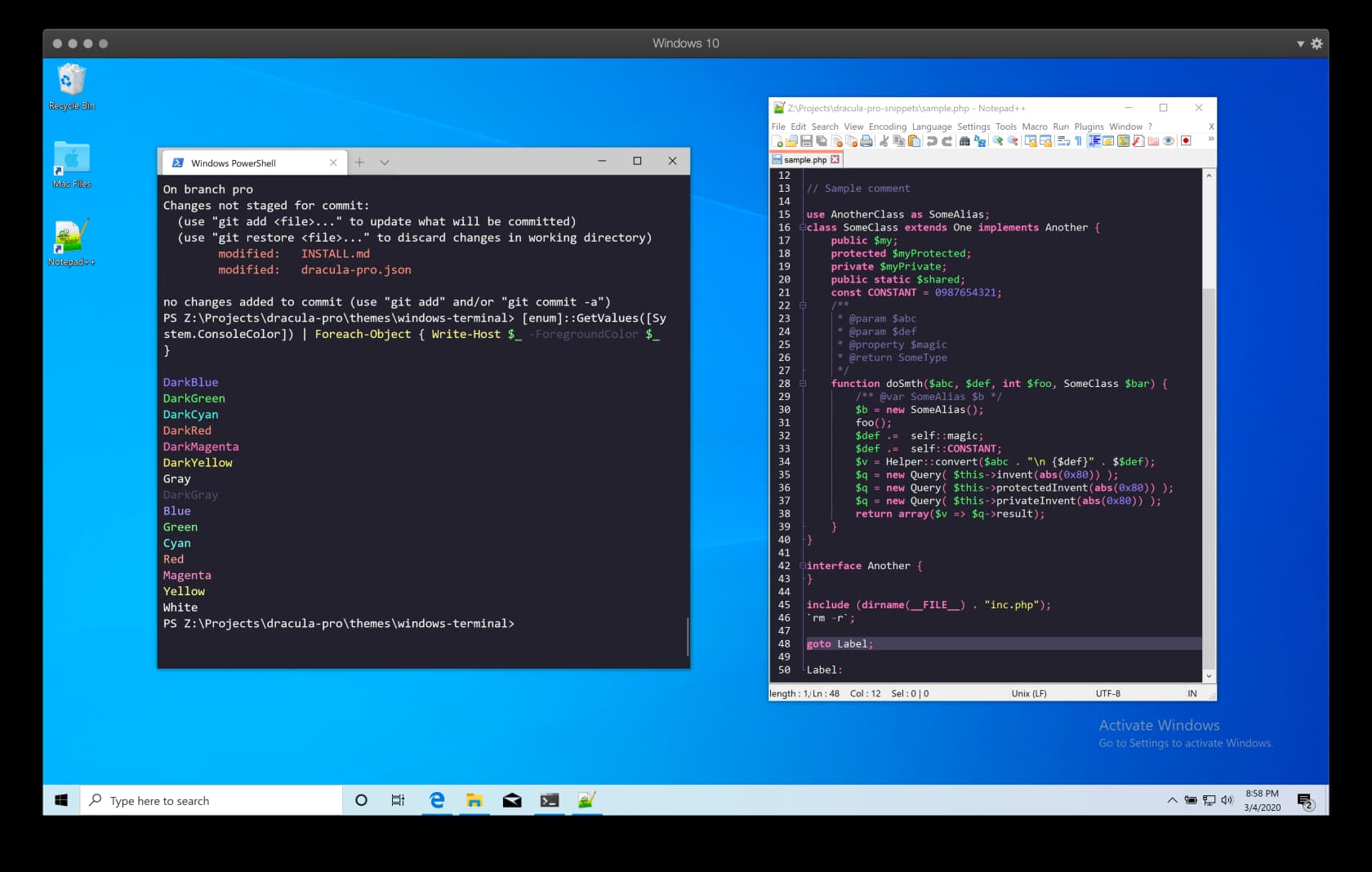 Dracula Pro on Notepad++ and Windows Terminal