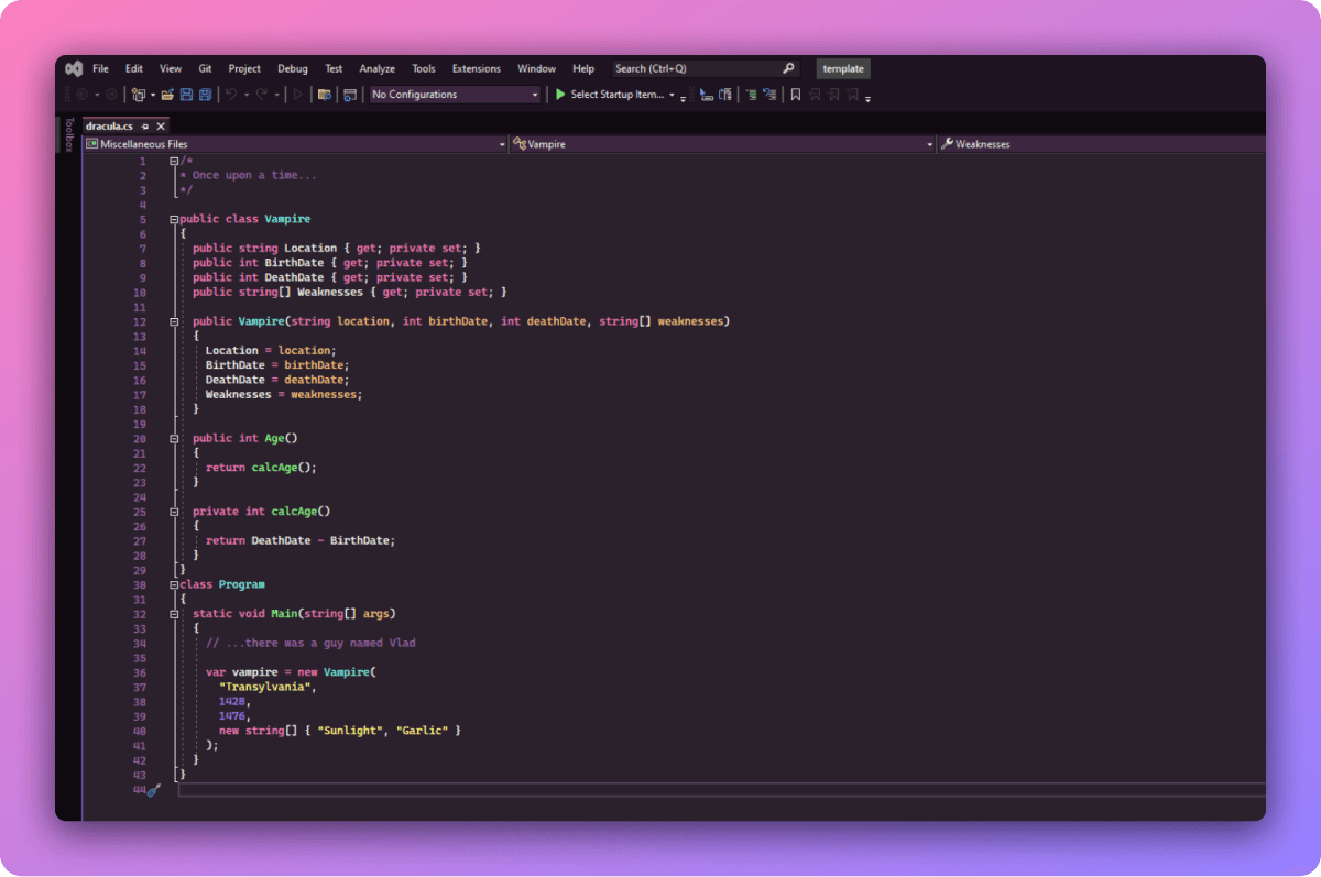 Dracula Pro for Visual Studio