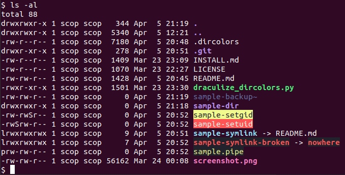 dircolors - Theme preview