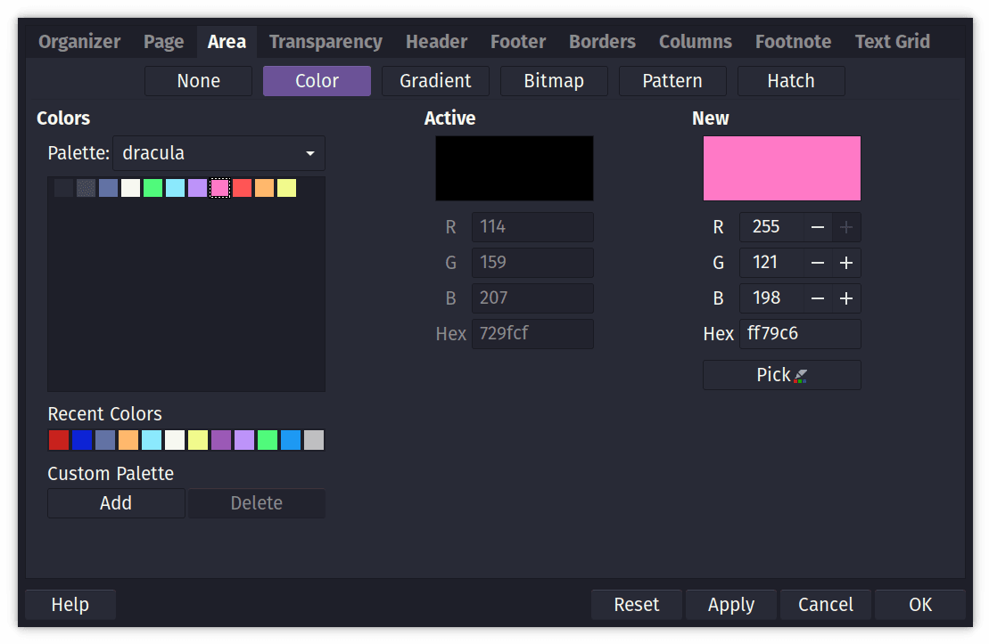 Choosing dracula palette