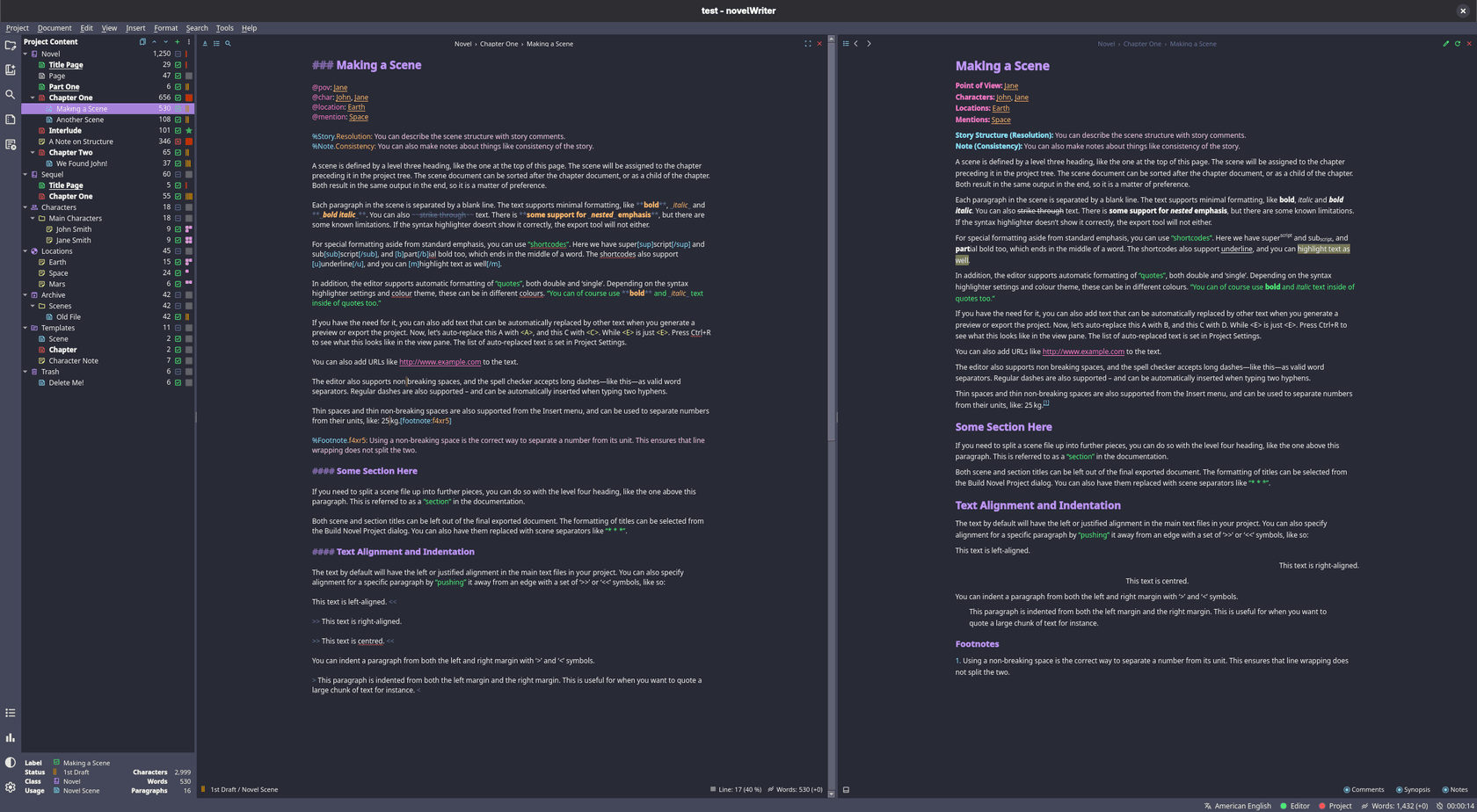 novelWriter - screenshot 1