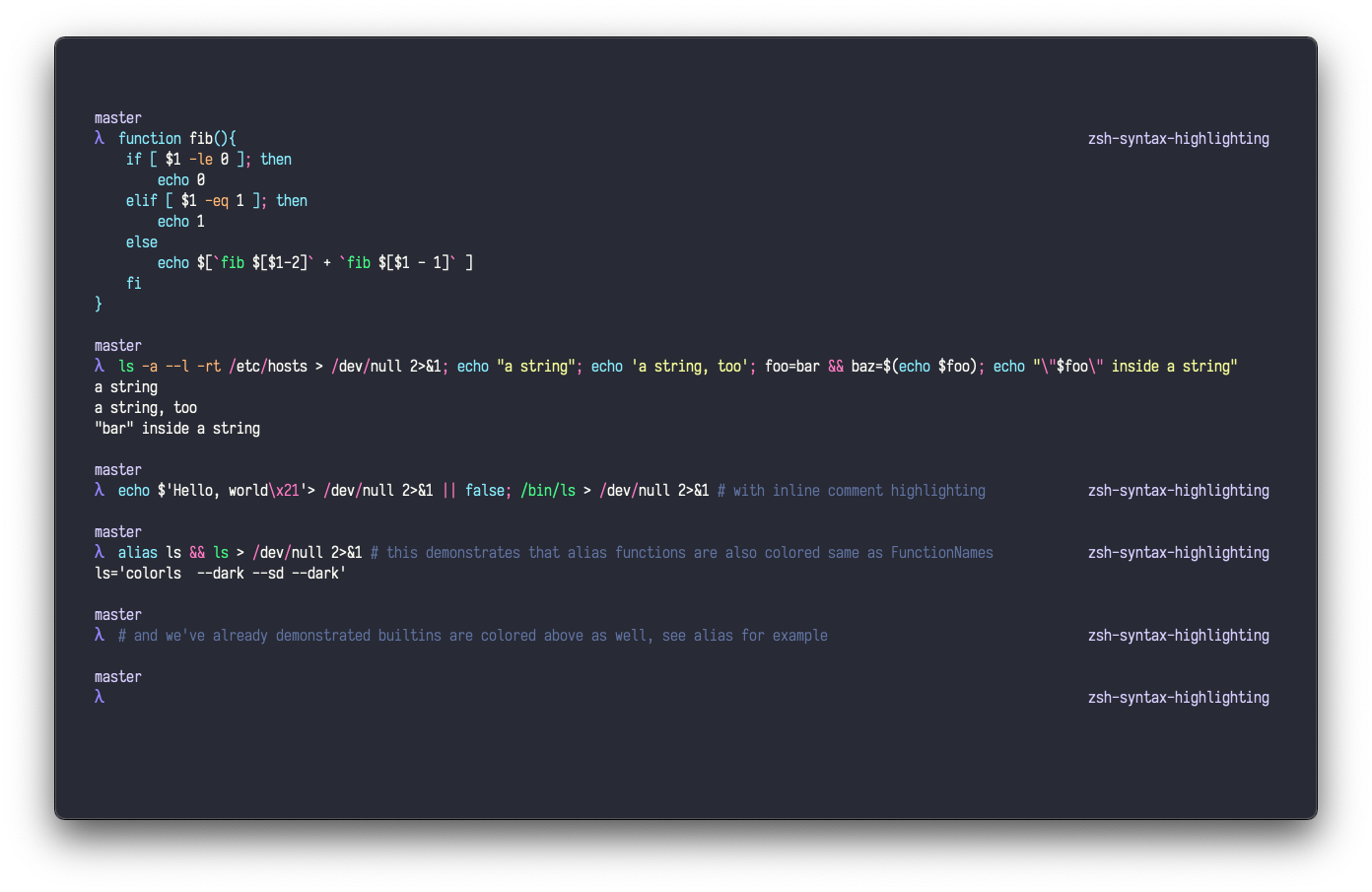 zsh-syntax-highlighting - Theme Preview