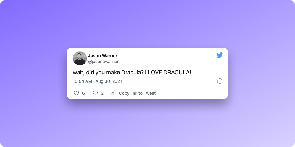 Jason Warner tweet: 'wait, did you make Dracula? I LOVE DRACULA!'