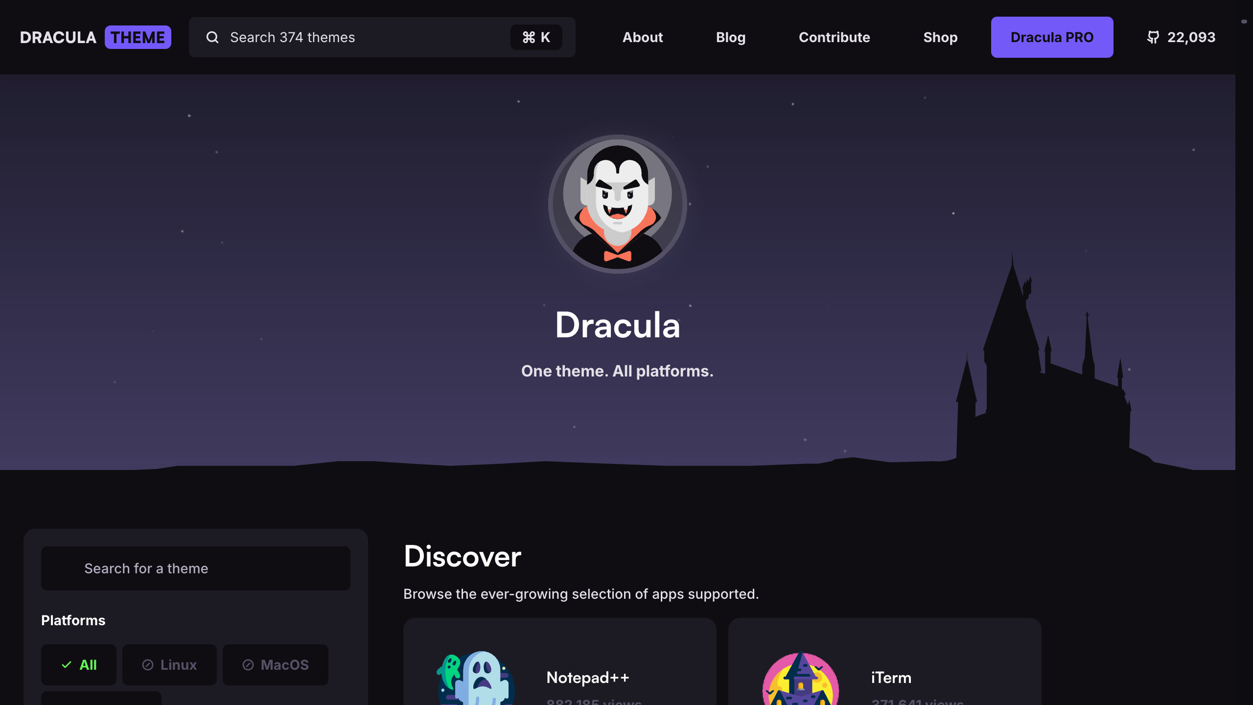 Dracula Theme new website screenshot