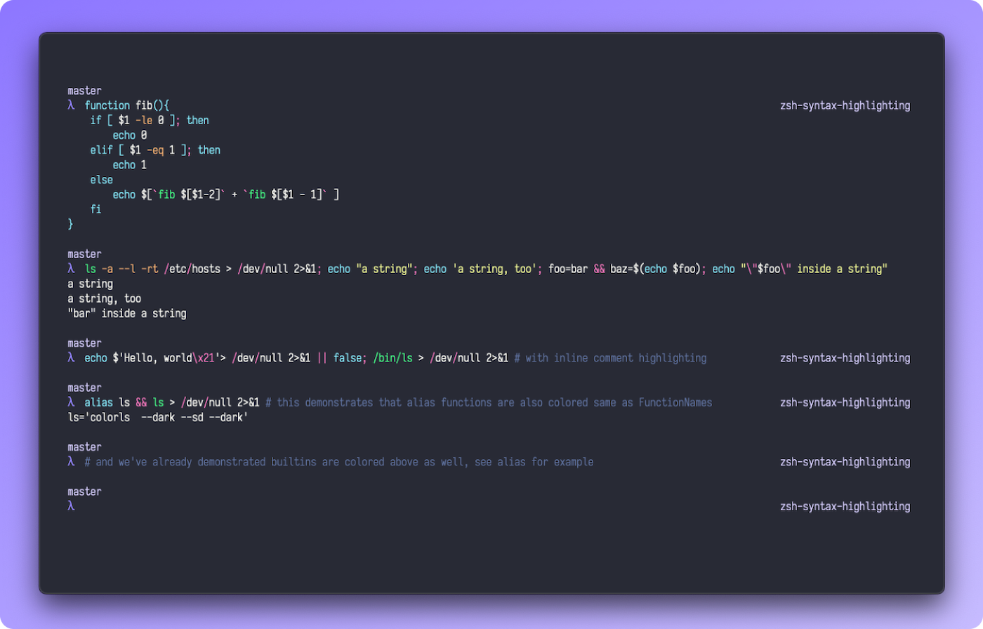 zsh-syntax-highlighting Theme Preview